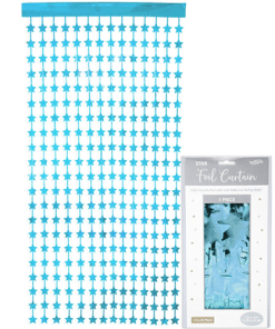 Pastel Blue Foil Stars Back Drop Door Curtain 